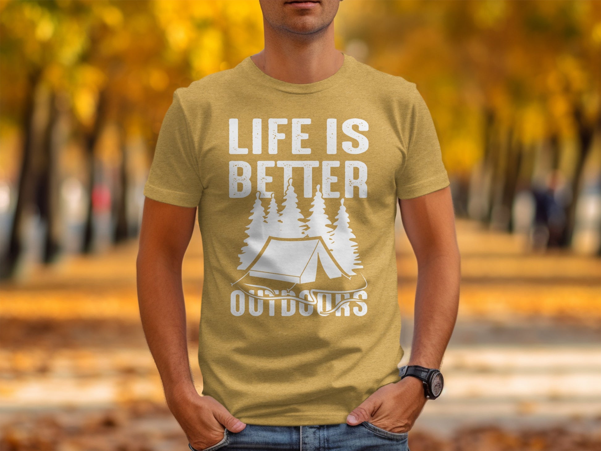 Life Is Better Outdoors Camping Tent Graphic Novelty T-Shirt T-Shirt - Outdoor & Adventure Collection - Mile Marker 16 Gear by Cloud 16 Clothing Co.