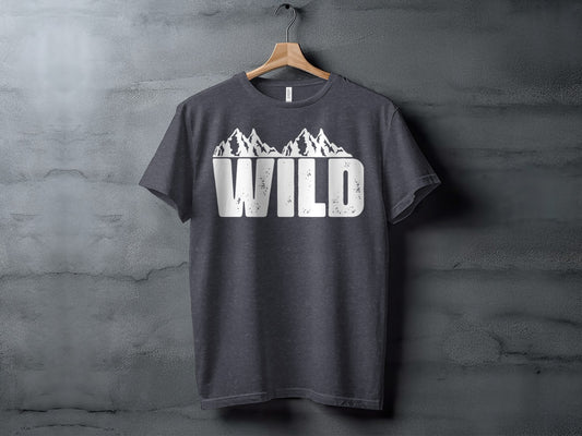 White Wild Text with Mountains Graphic Design T-Shirt T-Shirt - Outdoor & Adventure Collection - Mile Marker 16 Gear by Cloud 16 Clothing Co.