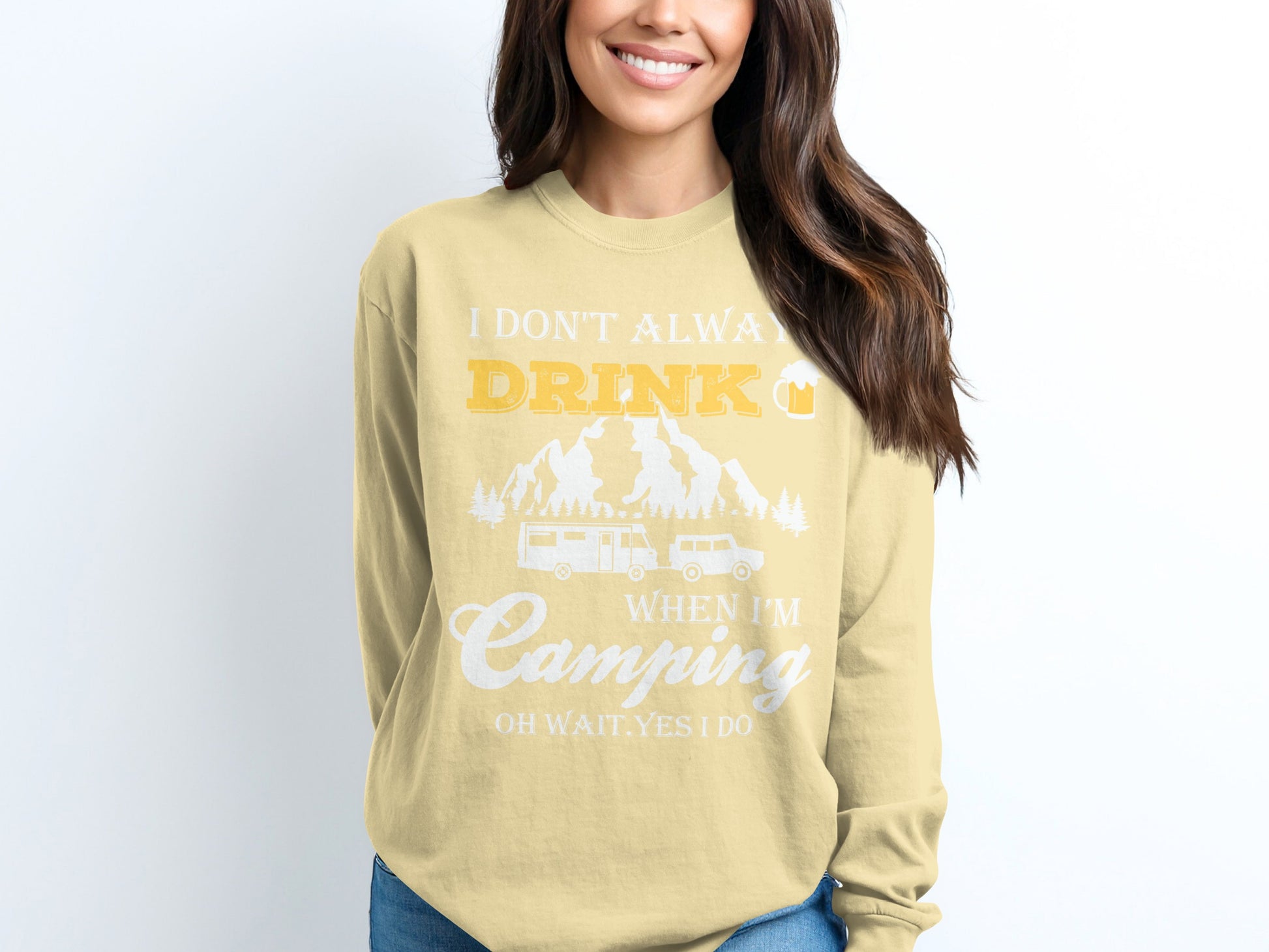 I Dont Always Drink When Im Camping Funny Design Long Sleeve T-Shirt Long Sleeve Tee - Outdoor & Adventure Collection - Mile Marker 16 Gear by Cloud 16 Clothing Co.