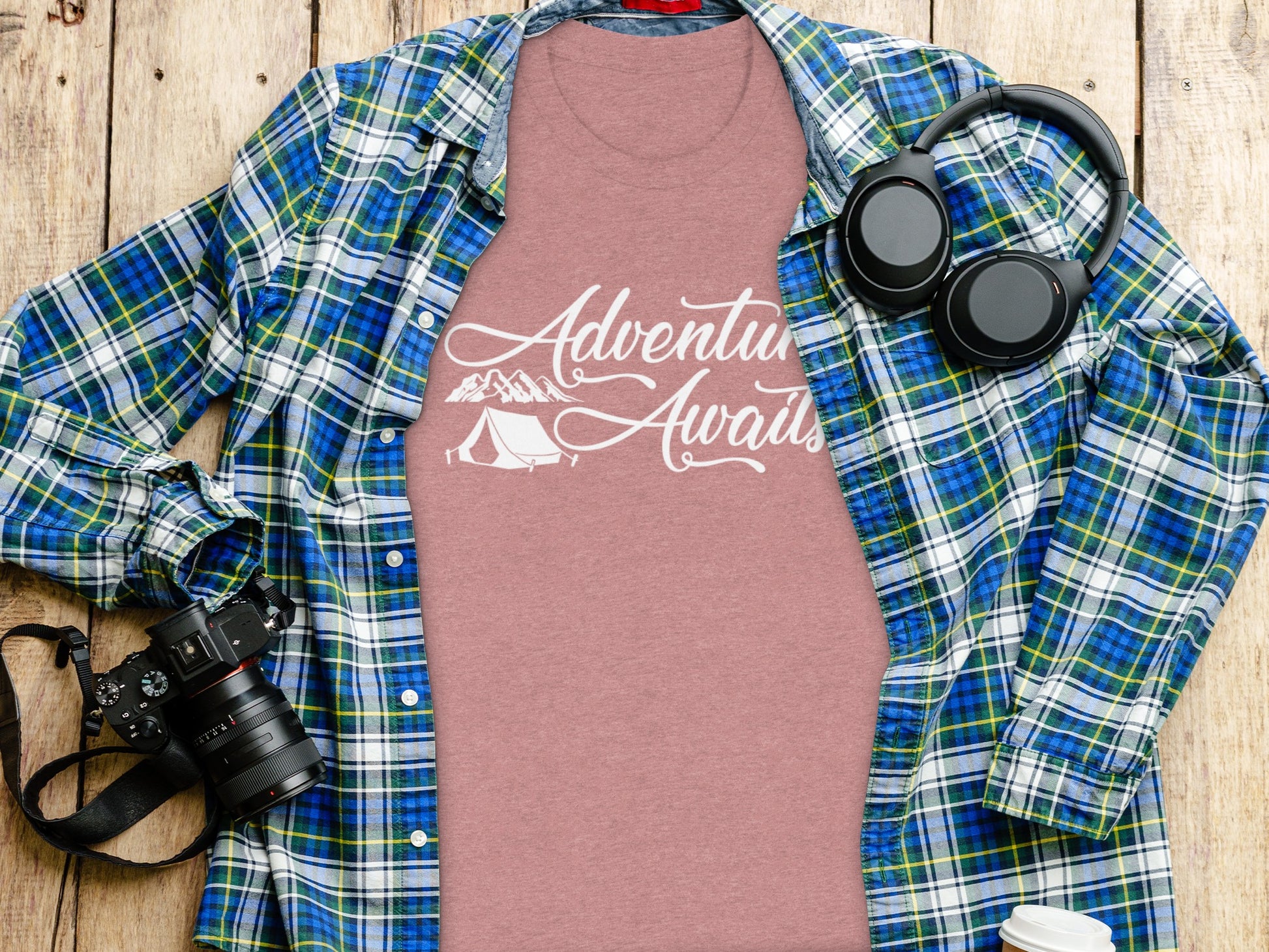Adventure Awaits Tent Mountains Graphic Design T-Shirt T-Shirt - Outdoor & Adventure Collection - Mile Marker 16 Gear by Cloud 16 Clothing Co.