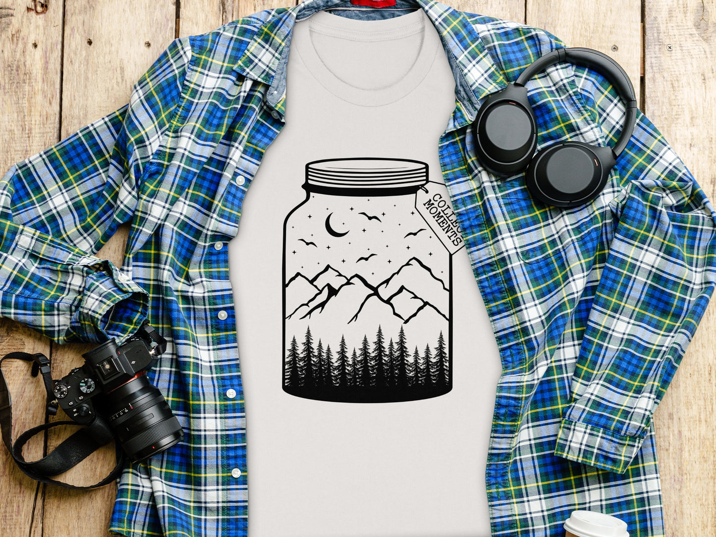 Collect Moments Jar with Mountains Scene Design T-Shirt T-Shirt - Outdoor & Adventure Collection - Mile Marker 16 Gear by Cloud 16 Clothing Co.