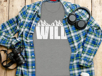 White Wild Text with Mountains Graphic Design T-Shirt T-Shirt - Outdoor & Adventure Collection - Mile Marker 16 Gear by Cloud 16 Clothing Co.