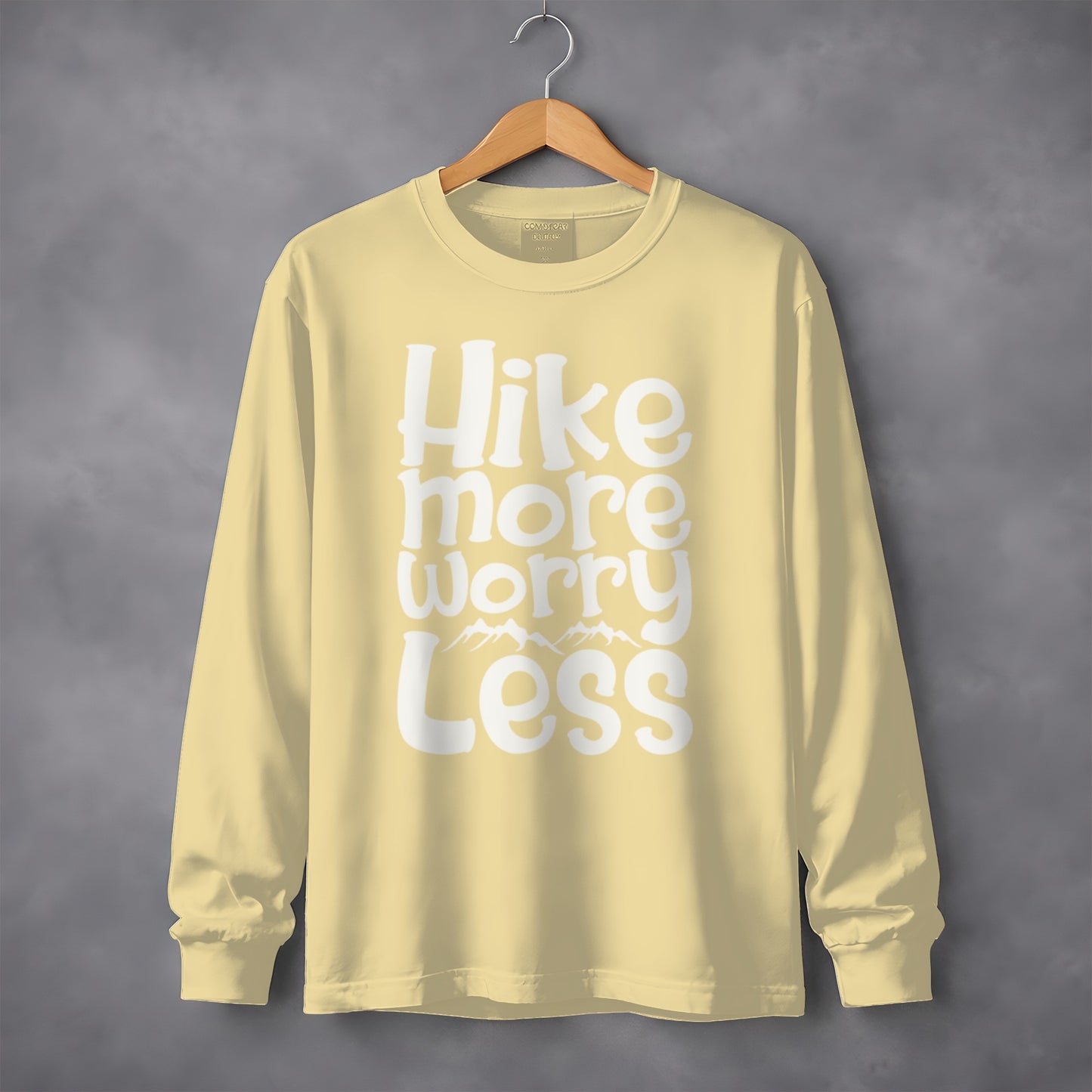 Hike More Worry Less With Mountain Graphic Long Sleeve T-Shirt Long Sleeve Tee - Outdoor & Adventure Collection - Mile Marker 16 Gear by Cloud 16 Clothing Co.