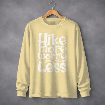 Hike More Worry Less With Mountain Graphic Long Sleeve T-Shirt Long Sleeve Tee - Outdoor & Adventure Collection - Mile Marker 16 Gear by Cloud 16 Clothing Co.