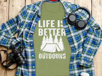 Life Is Better Outdoors Camping Tent Graphic Novelty T-Shirt T-Shirt - Outdoor & Adventure Collection - Mile Marker 16 Gear by Cloud 16 Clothing Co.