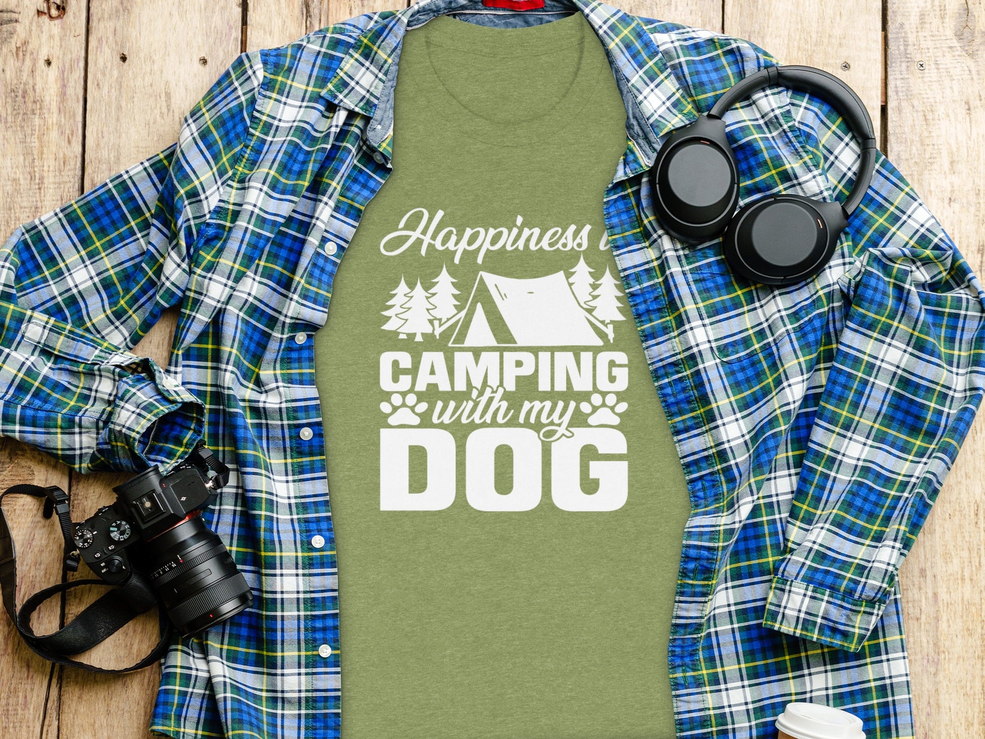 Happiness is Camping with My Dog Awesome Graphic T-Shirt T-Shirt - Outdoor & Adventure Collection - Mile Marker 16 Gear by Cloud 16 Clothing Co.