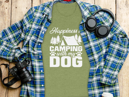 Happiness is Camping with My Dog Awesome Graphic T-Shirt T-Shirt - Outdoor & Adventure Collection - Mile Marker 16 Gear by Cloud 16 Clothing Co.