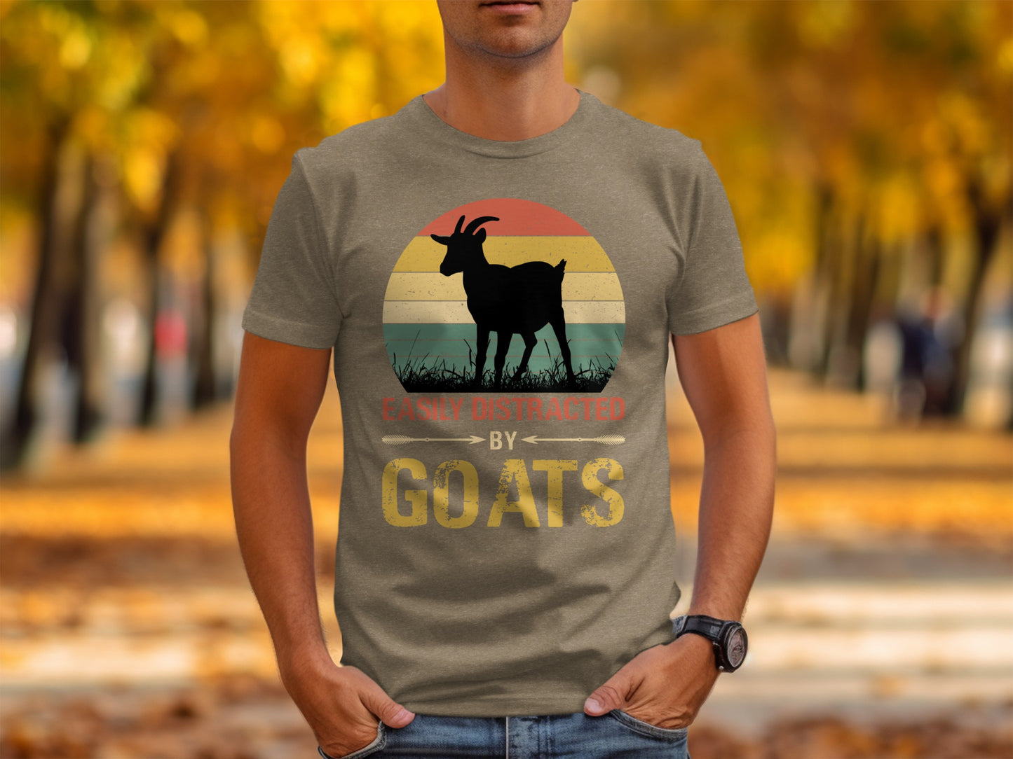Easily Distracted by Goats Design Graphic T-Shirts Long Sleeve T-shirt design on a premium garment from the Cloud 16 Sassy & Sarcastic collection.