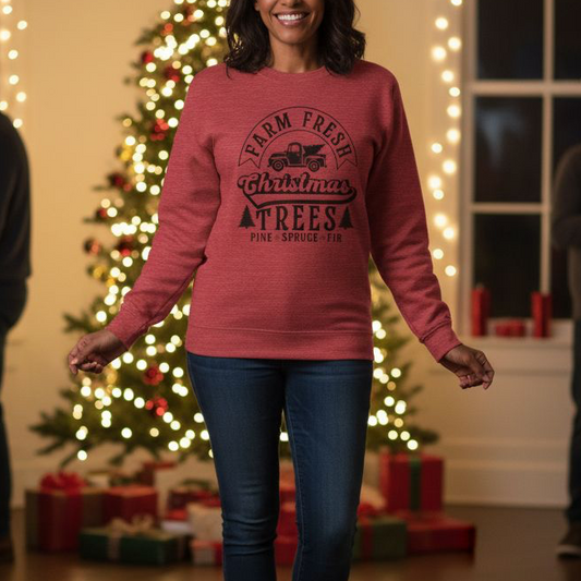 Farm Fresh Christmas Trees Sweatshirt - Festive Holiday Crewneck
