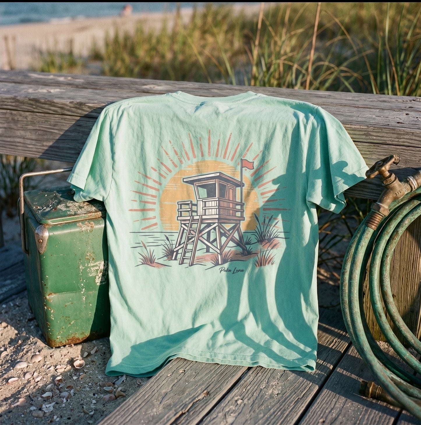 Puka Luna - Retro Sunset Lifeguard Stand Graphic Tee