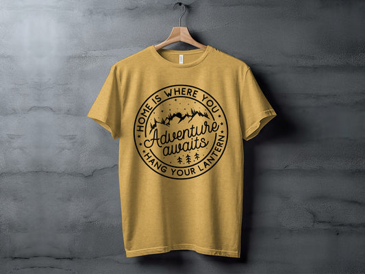 Home Is Where You Hang Your Lantern Adventure Awaits T-Shirt T-Shirt - Outdoor & Adventure Collection - Mile Marker 16 Gear by Cloud 16 Clothing Co.