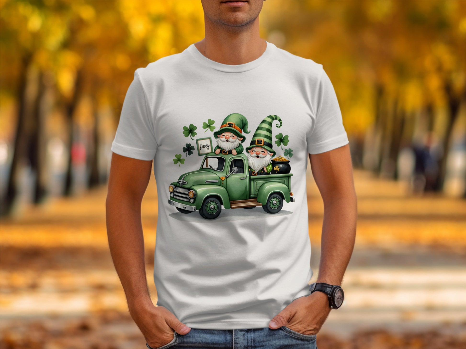 Lucky Gnomes St Patrick's Day Green Truck T-Shirt