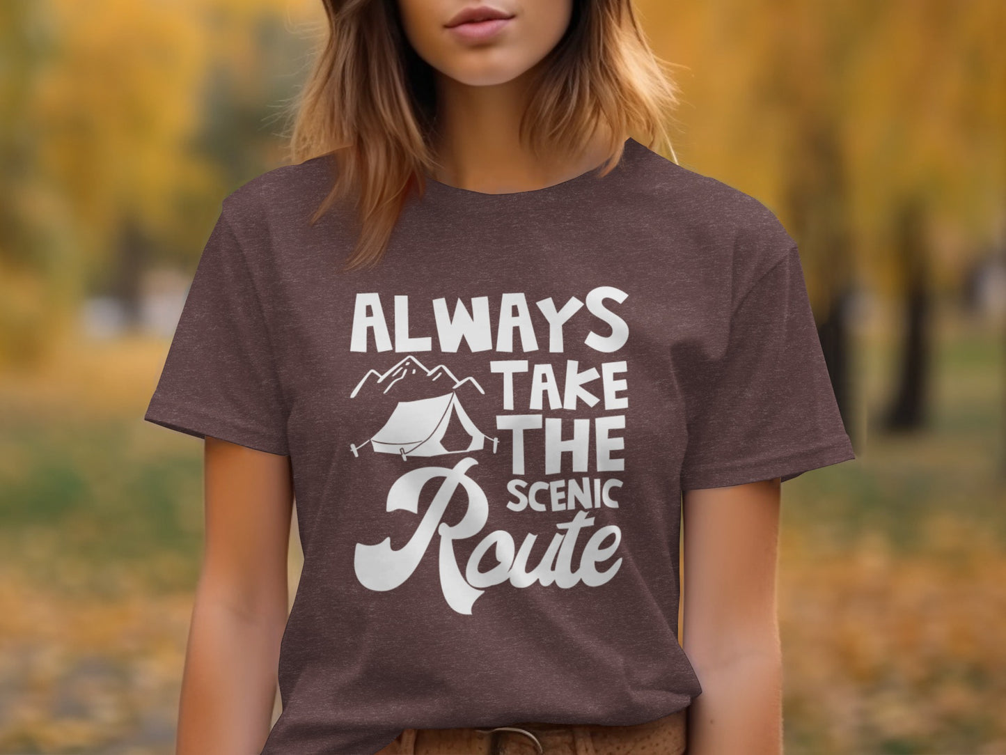 Always Take The Scenic Route Outdoors Camping Design T-Shirt T-Shirt - Outdoor & Adventure Collection - Mile Marker 16 Gear by Cloud 16 Clothing Co.