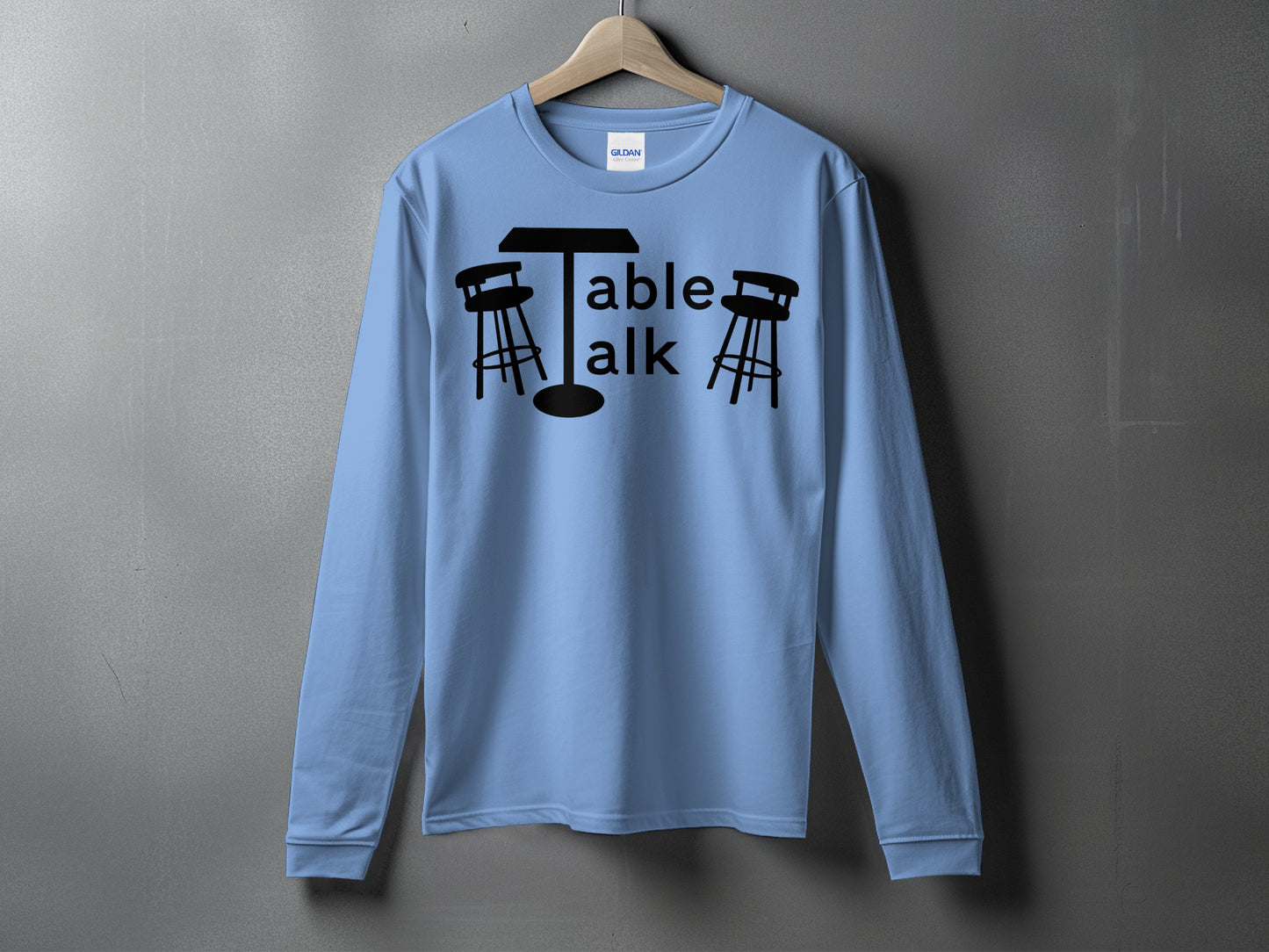 Casual Long Sleeve Light Blue Table Talk Graphic Shirt