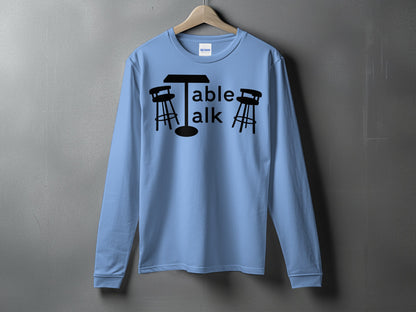 Casual Long Sleeve Light Blue Table Talk Graphic Shirt