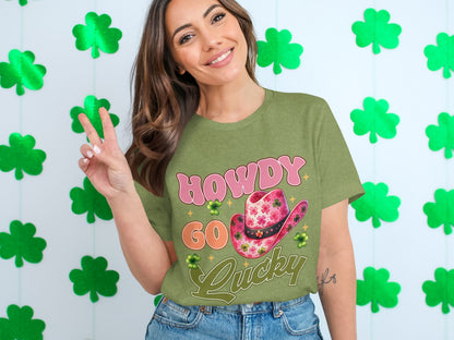 Howdy Go Lucky Shamrock Design T-Shirt