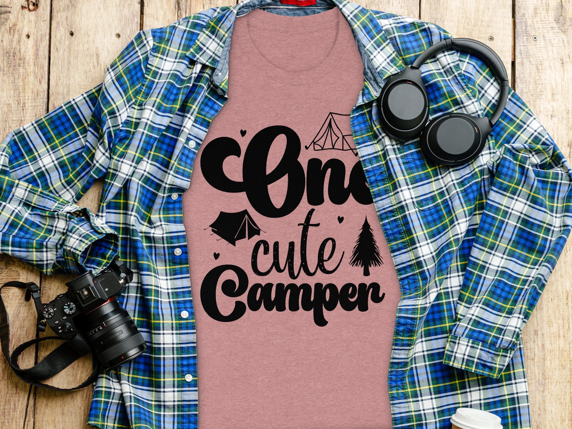 One Cute Camper Tent and Pine Tree Camping Design T-Shirt T-Shirt - Outdoor & Adventure Collection - Mile Marker 16 Gear by Cloud 16 Clothing Co.