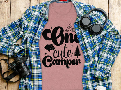 One Cute Camper Tent and Pine Tree Camping Design T-Shirt T-Shirt - Outdoor & Adventure Collection - Mile Marker 16 Gear by Cloud 16 Clothing Co.