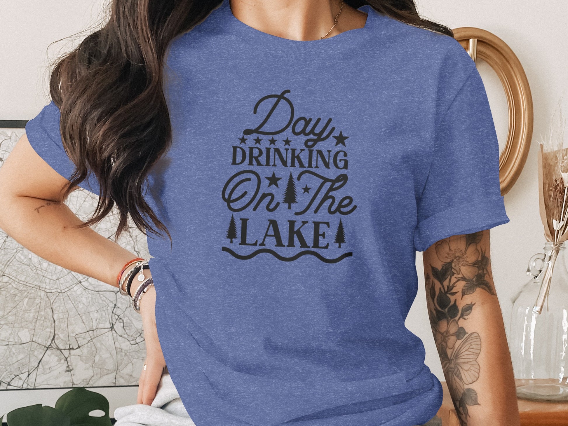 Day Drinking On The Lake Graphic Stars Trees T-Shirt T-Shirt - Outdoor & Adventure Collection - Mile Marker 16 Gear by Cloud 16 Clothing Co.