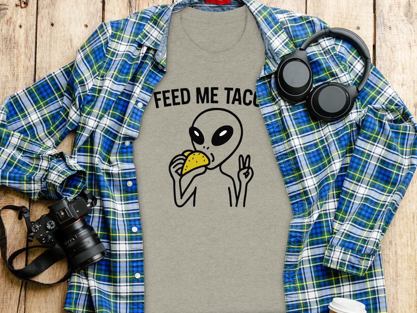 Feed Me Tacos Alien Graphic Tee Fun Casual Shirt Product