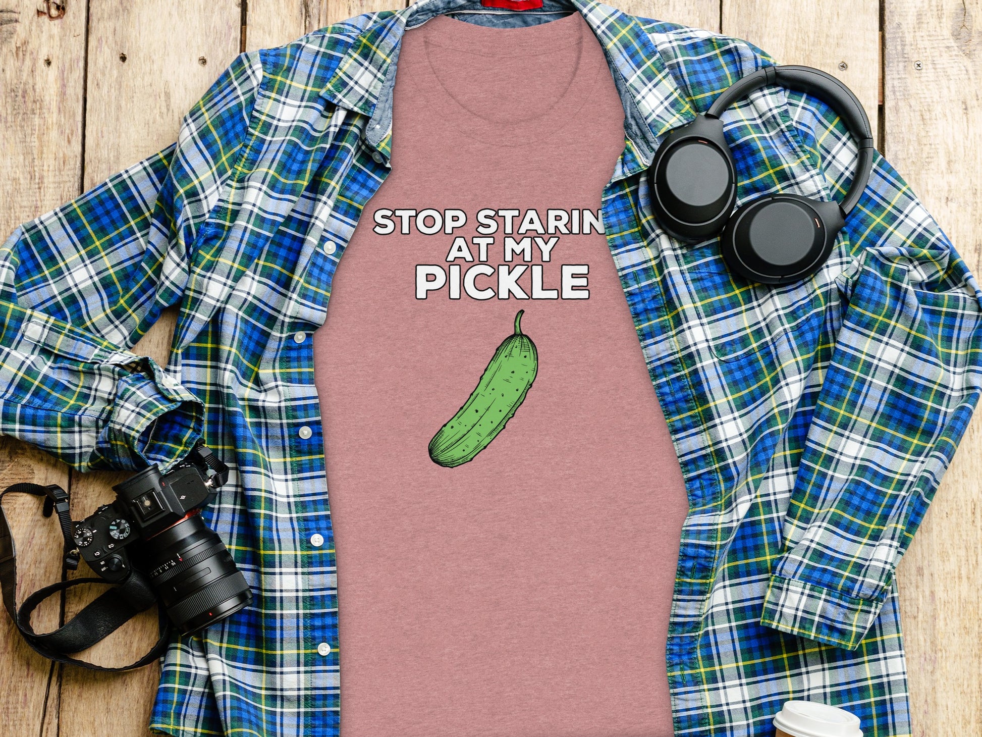 Funny Stop Staring At My Pickle Graphic Tee Shirt