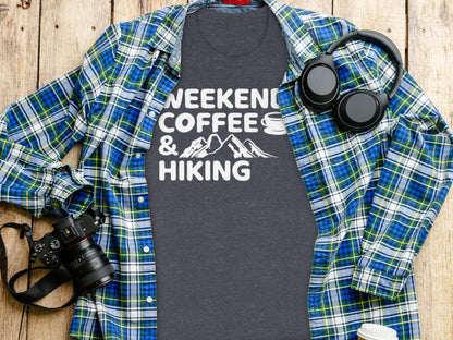 Weekends Coffee And Hiking Graphic Design Funny T-Shirt T-Shirt - Outdoor & Adventure Collection - Mile Marker 16 Gear by Cloud 16 Clothing Co.
