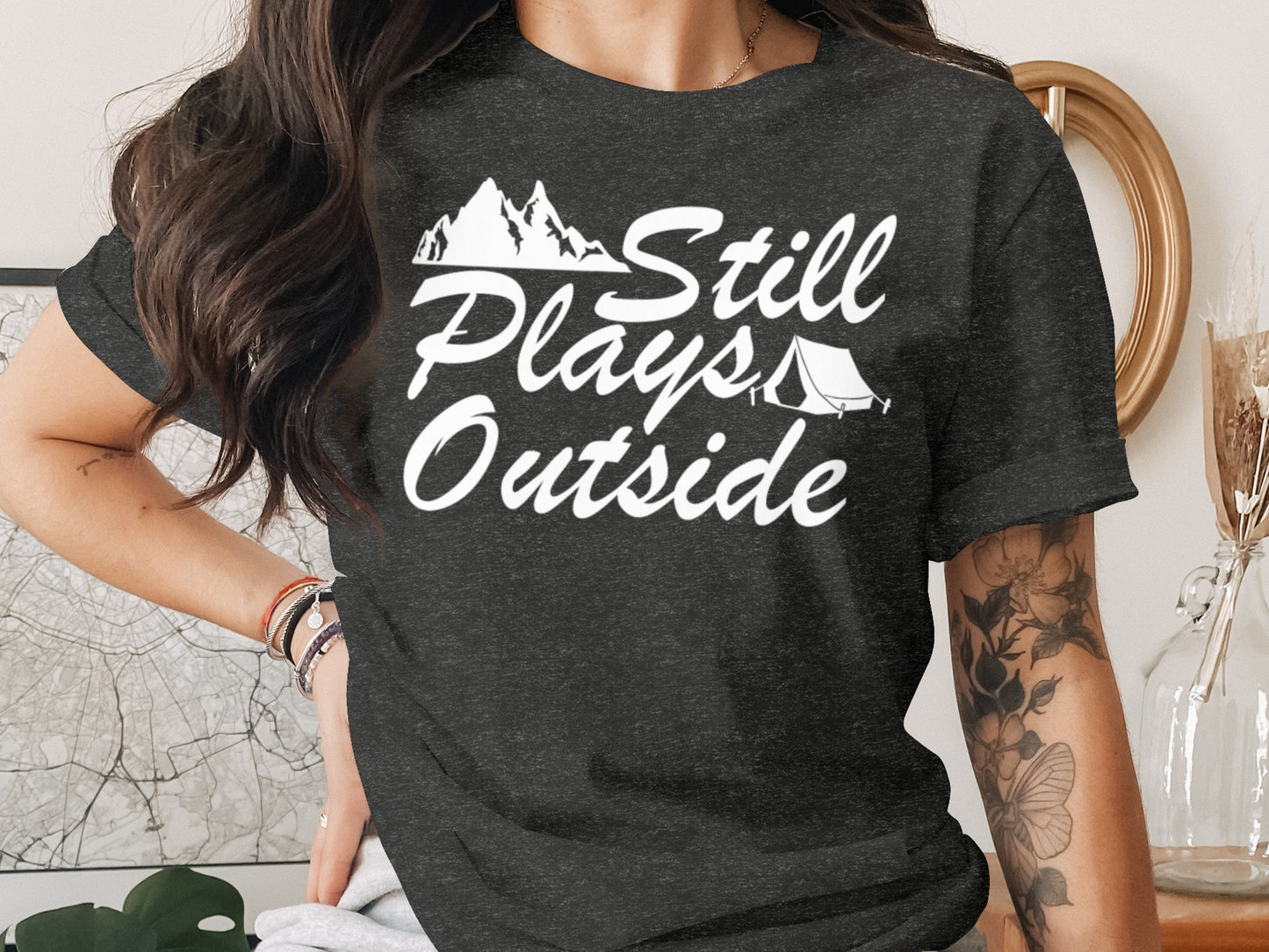Still Plays Outside With Mountain Tent Graphic T-Shirt T-Shirt - Outdoor & Adventure Collection - Mile Marker 16 Gear by Cloud 16 Clothing Co.