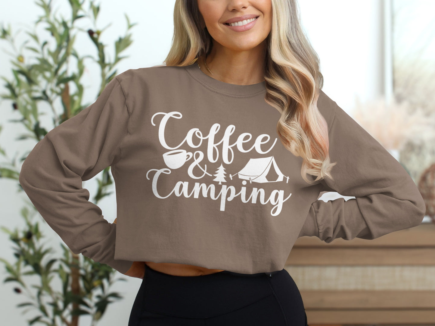 Coffee and Camping Adventure Design Long Sleeve T-Shirt Long Sleeve Tee - Outdoor & Adventure Collection - Mile Marker 16 Gear by Cloud 16 Clothing Co.