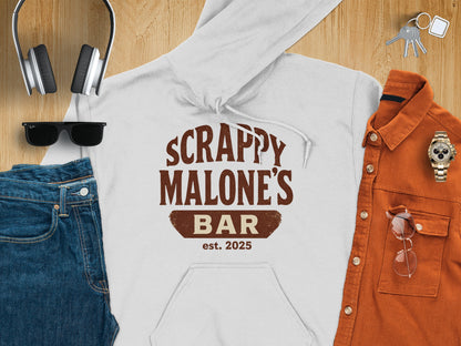 Scrappy Malone's Bar Est 2025 Vintage Style Hoodie - Retro Tavern Design Hoodie - Scrappy Malone's Bar 100-Proof Humor - Cloud 16 Clothing Co.