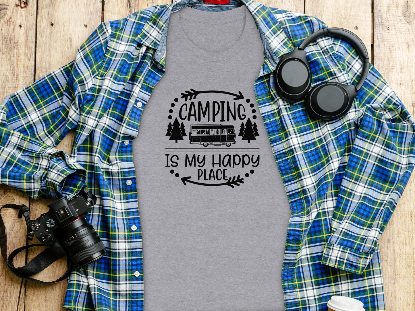 Camping is My Happy Place With Campervan T-Shirt T-Shirt - Outdoor & Adventure Collection - Mile Marker 16 Gear by Cloud 16 Clothing Co.