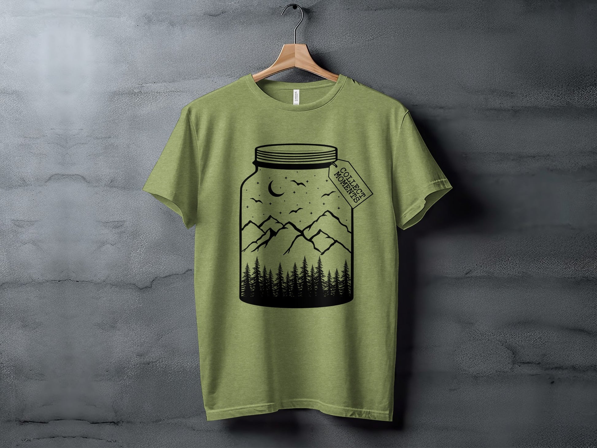 Collect Moments Jar with Mountains Scene Design T-Shirt T-Shirt - Outdoor & Adventure Collection - Mile Marker 16 Gear by Cloud 16 Clothing Co.