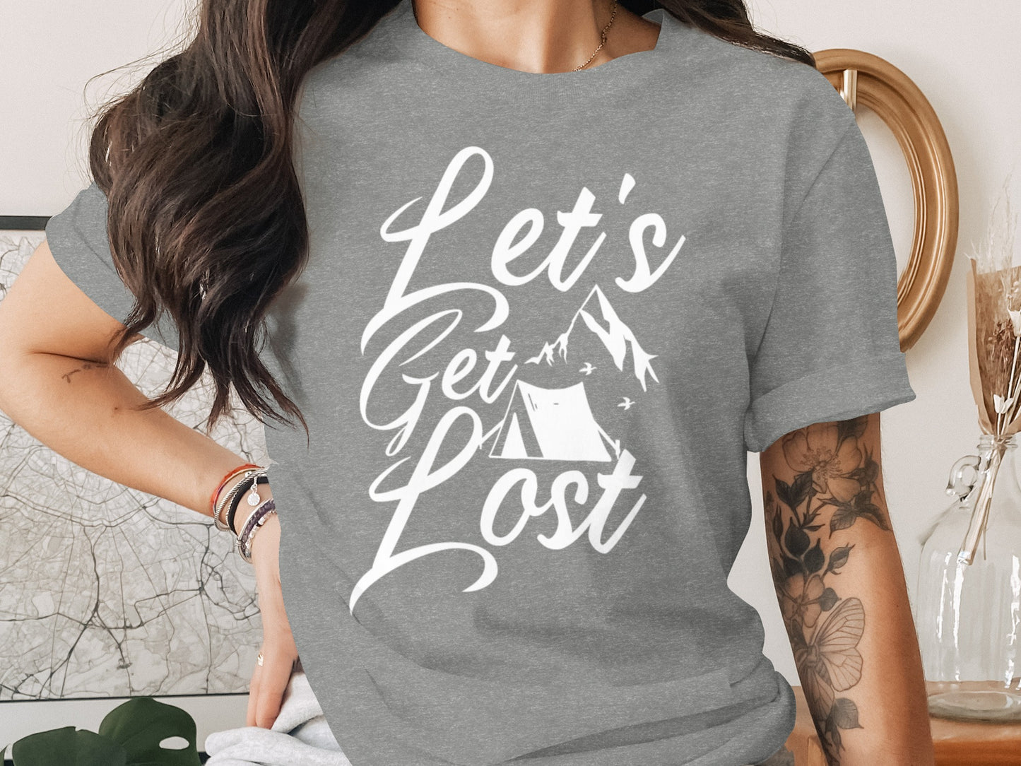 Lets Get Lost Tent and Mountain Graphic Design T-Shirt T-Shirt - Outdoor & Adventure Collection - Mile Marker 16 Gear by Cloud 16 Clothing Co.
