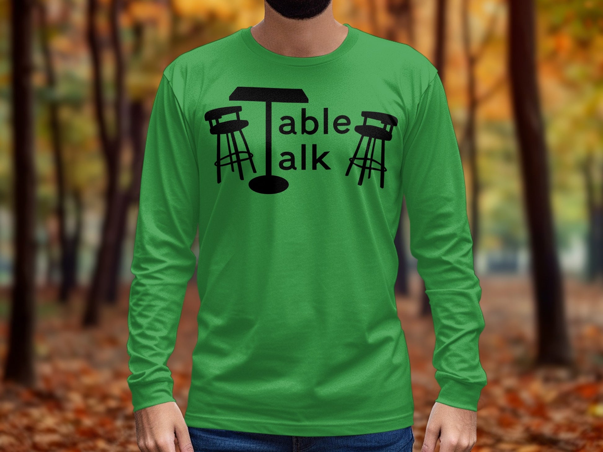 Green Long Sleeve Shirt with Table Talk Design