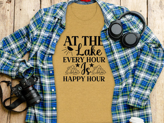 At The Lake Every Hour Is Happy Hour Graphic T-Shirt T-Shirt - Outdoor & Adventure Collection - Mile Marker 16 Gear by Cloud 16 Clothing Co.
