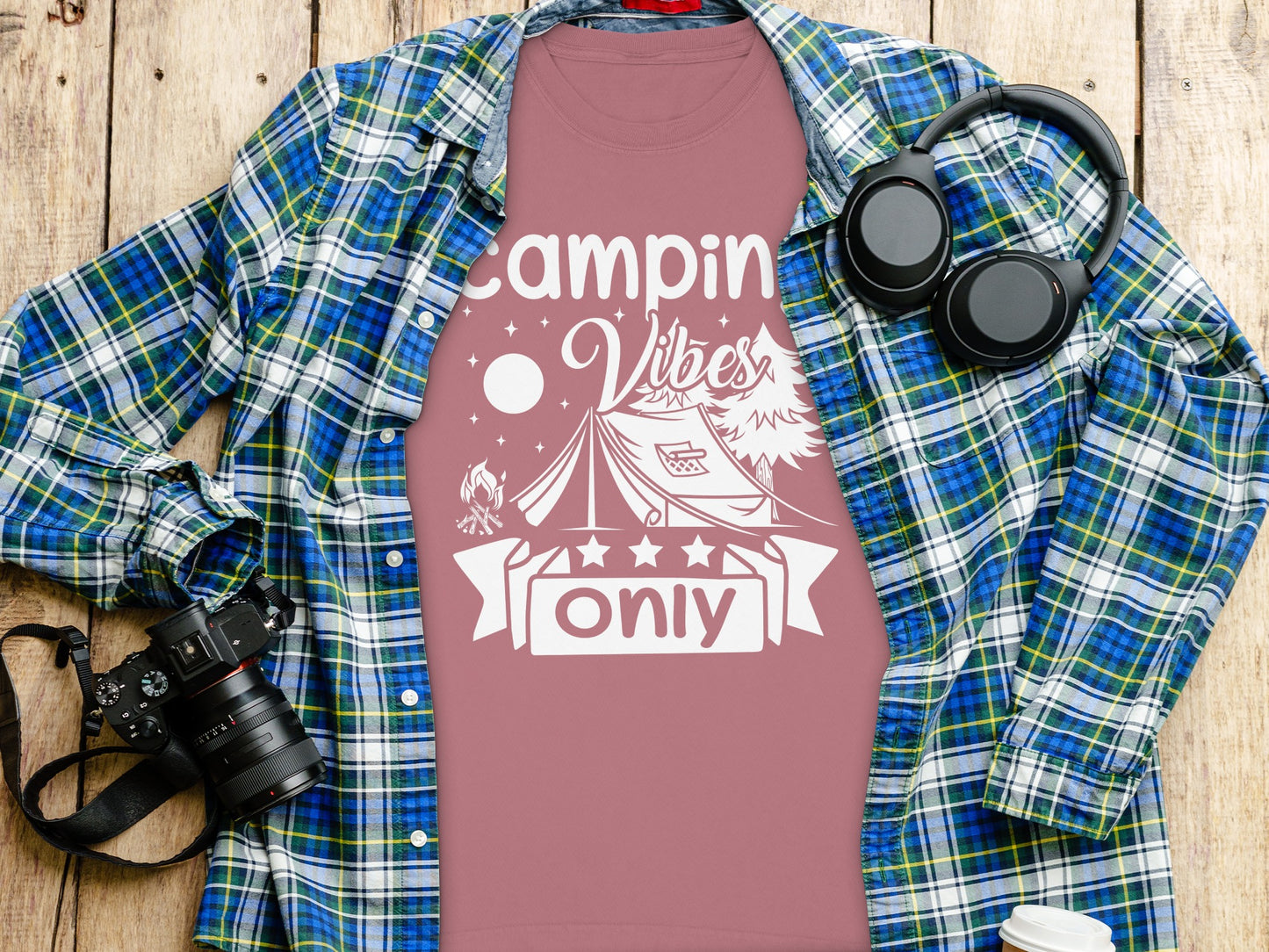 Camping Vibes Stars Only With Tent Graphic Long Sleeve T-Shirt Long Sleeve Tee - Outdoor & Adventure Collection - Mile Marker 16 Gear by Cloud 16 Clothing Co.