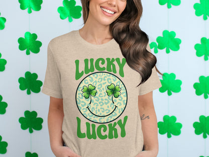 Lucky Clover Smiley Face Design on Graphic T-Shirt