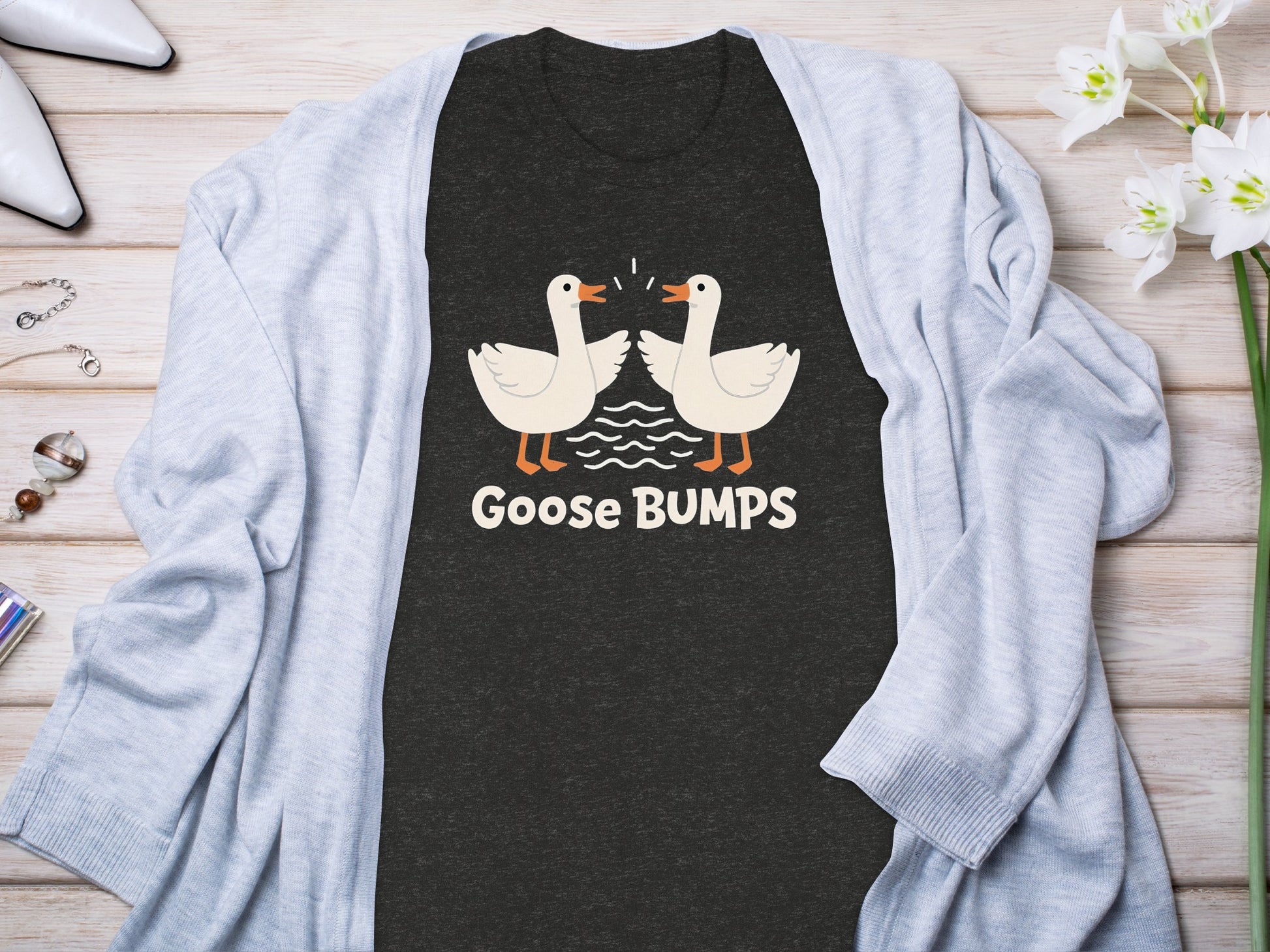 Goose Bumps Funny Graphic Black T-Shirt Apparel