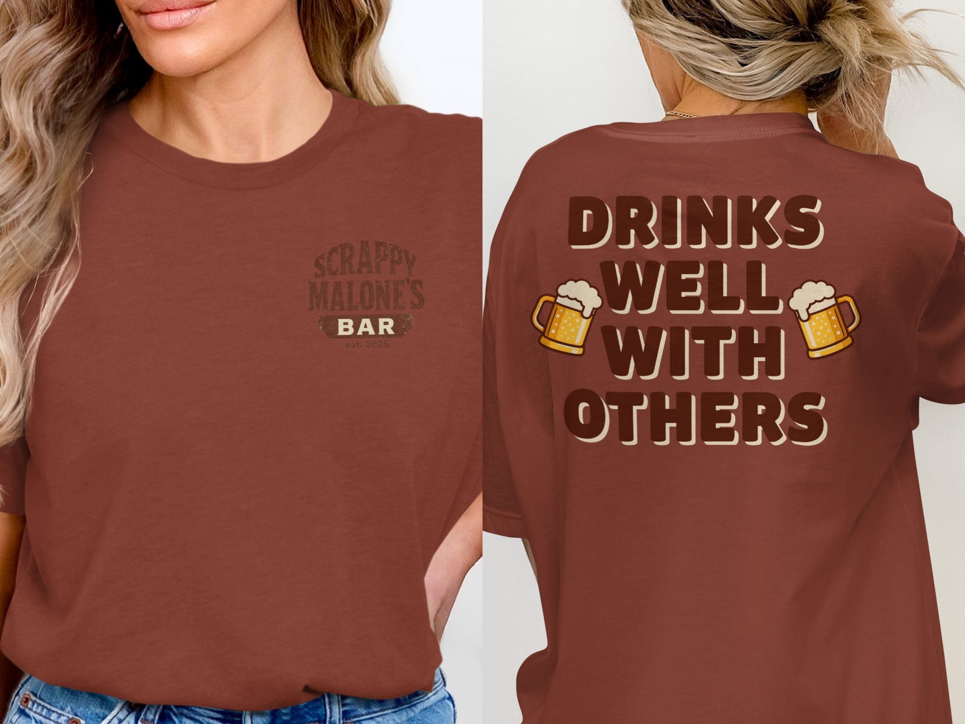 Drinks Well With Others Funny Party Social Graphic T-Shirt T-shirt - Scrappy Malone's Bar 100-Proof Humor - Cloud 16 Clothing Co.