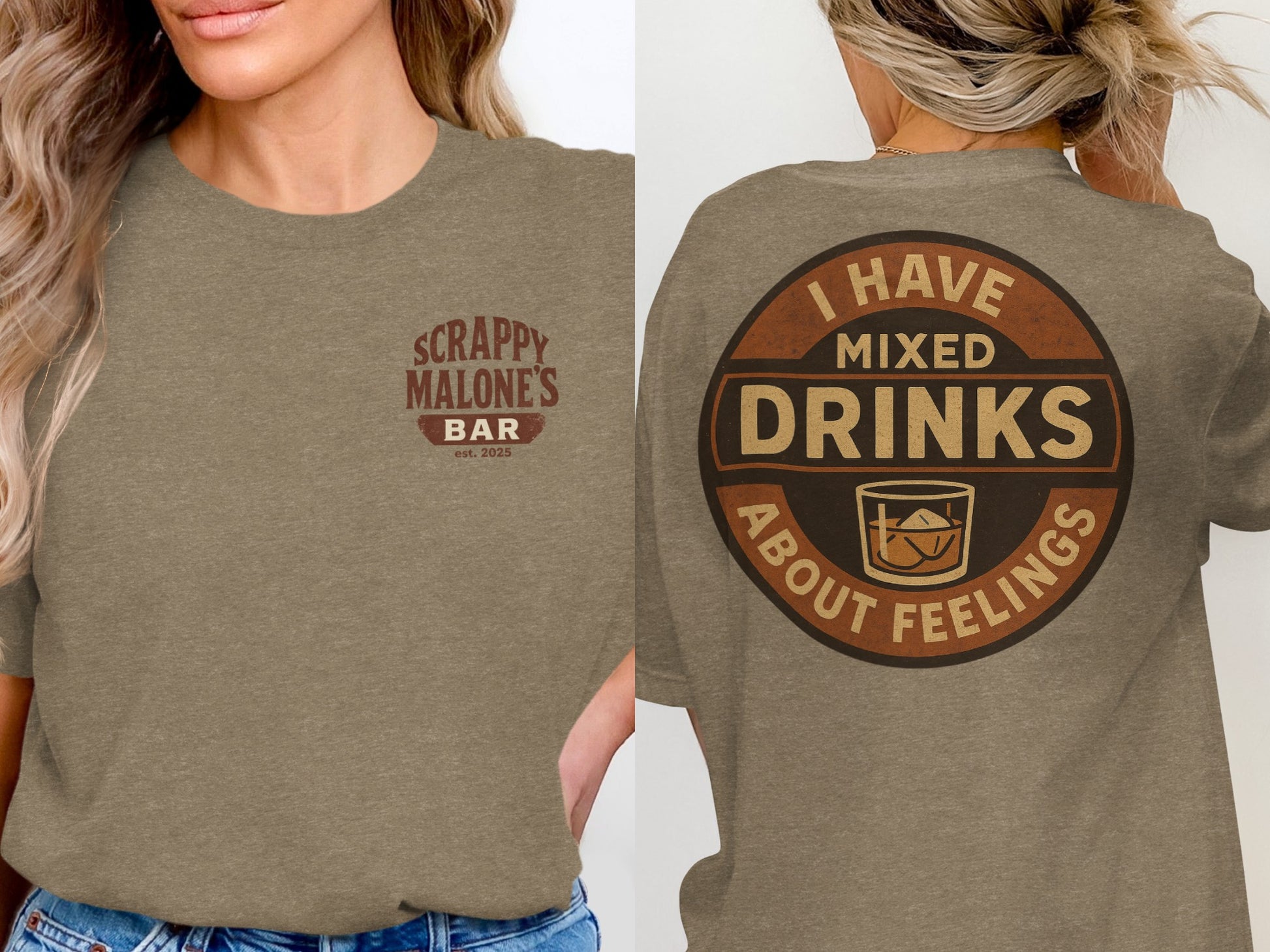 I Have Mixed Drinks About Feelings Retro Design T-Shirt T-shirt - Scrappy Malone's Bar 100-Proof Humor - Cloud 16 Clothing Co.