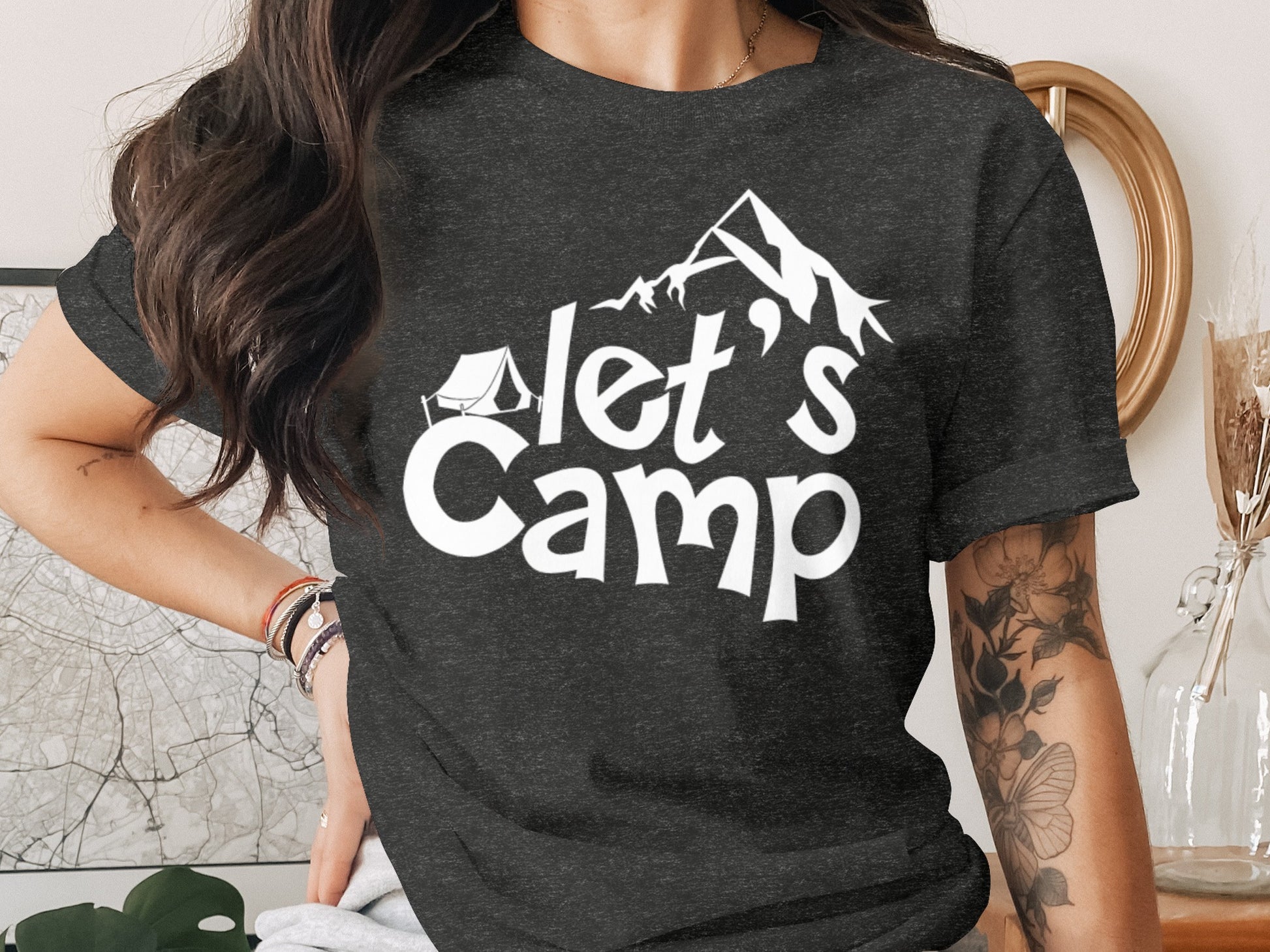 Lets Camp Tent With Mountain T-Shirt T-Shirt - Outdoor & Adventure Collection - Mile Marker 16 Gear by Cloud 16 Clothing Co.