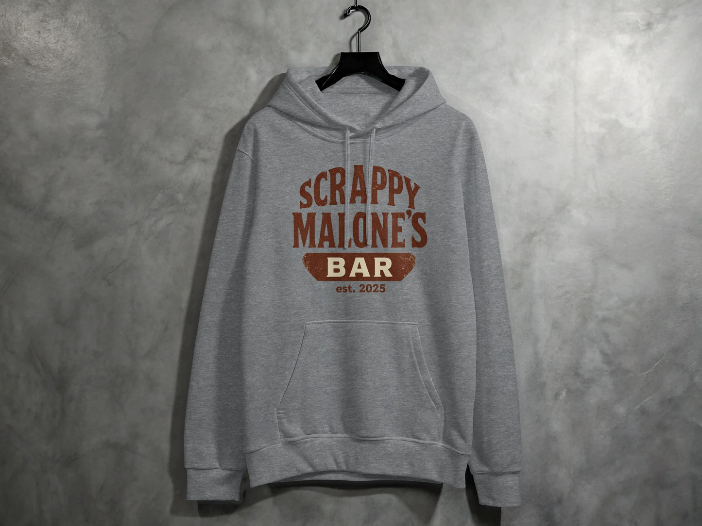 Scrappy Malone's Bar Est 2025 Vintage Style Hoodie - Retro Tavern Design Hoodie - Scrappy Malone's Bar 100-Proof Humor - Cloud 16 Clothing Co.