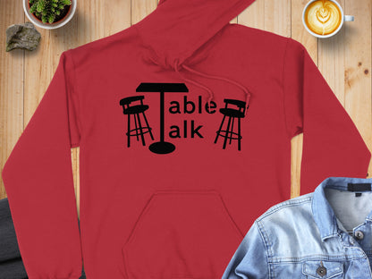 Table Talk Graphic Red Hoodie Sweatshirt Apparel