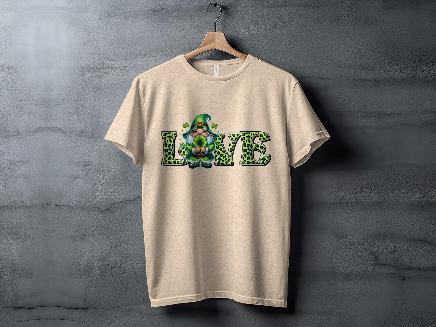 Love Shirt with Gnome and Shamrock Design Graphic