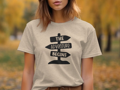 The Adventure Begins Arrow Signpost Graphic T-Shirt T-Shirt - Outdoor & Adventure Collection - Mile Marker 16 Gear by Cloud 16 Clothing Co.