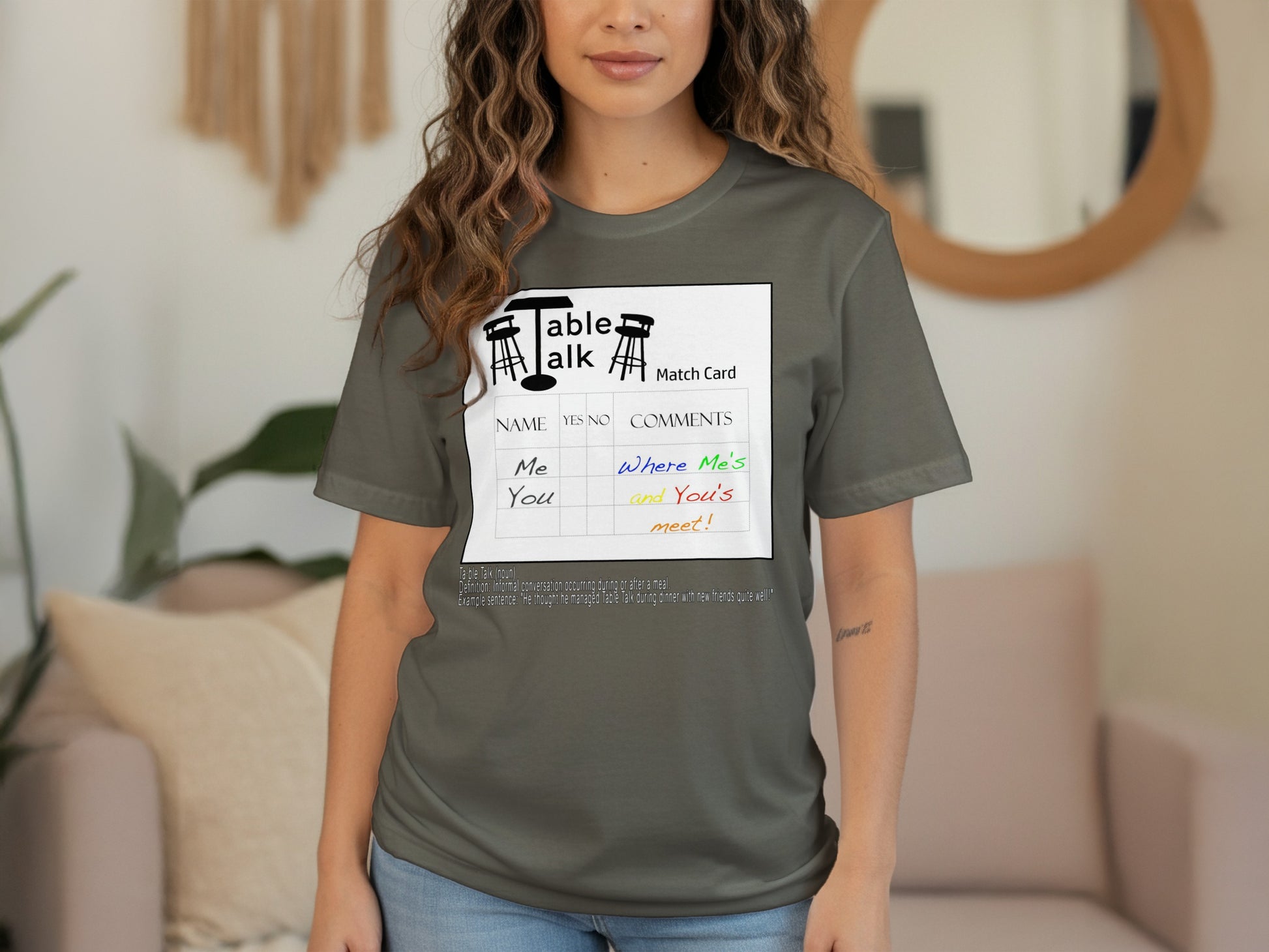 Table Talk Match Card Graphic Tee Shirt for Fun Conversations