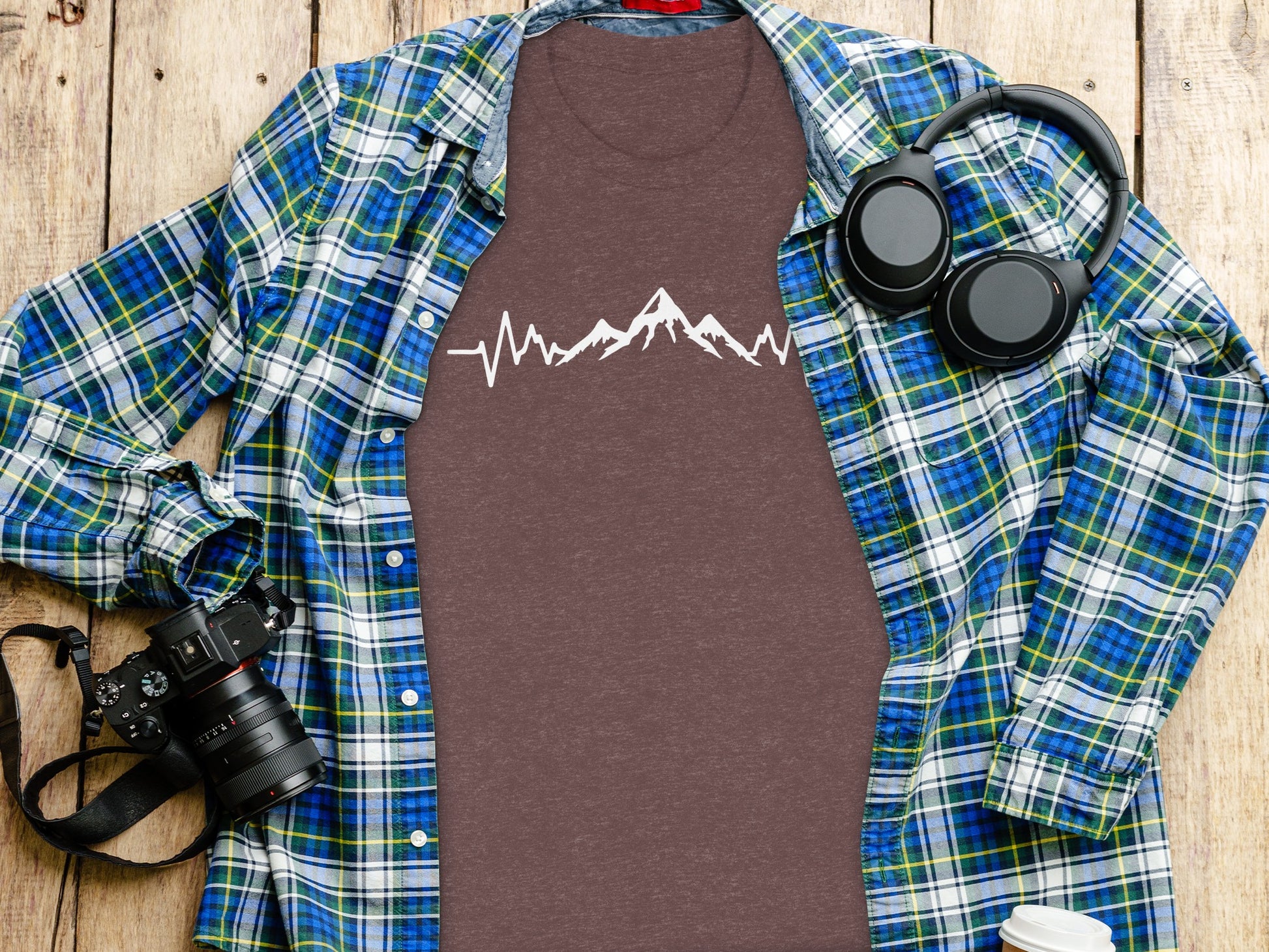 Mountain Heartbeat Line Illustration Graphic Design T-Shirt T-Shirt - Outdoor & Adventure Collection - Mile Marker 16 Gear by Cloud 16 Clothing Co.