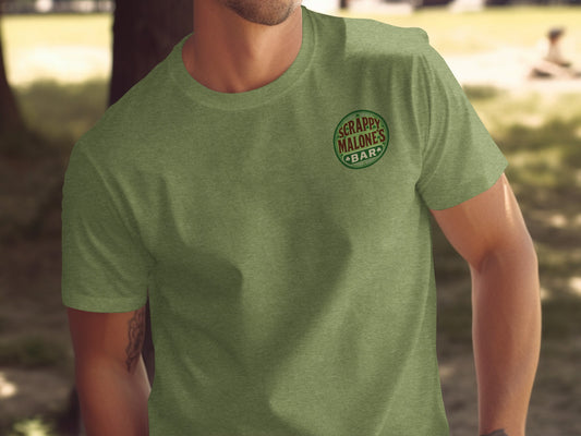 Scrappy Malone's Bar, Irish Pub, Shamrock, Round, Green, Vintage T-Shirt - Scrappy Malone's Bar 100-Proof Humor - Cloud 16 Clothing Co.