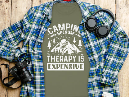 Camping Because Therapy is Expensive Outdoor Long Sleeve T-Shirt Long Sleeve Tee - Outdoor & Adventure Collection - Mile Marker 16 Gear by Cloud 16 Clothing Co.