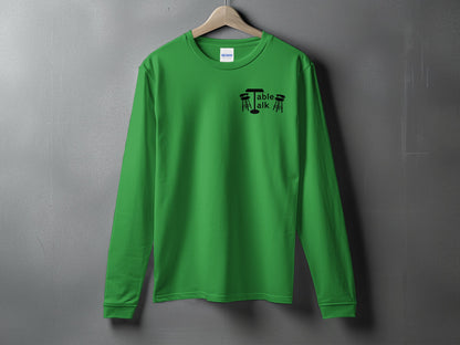 Green Long Sleeve Top with Table Talk Graphic Design