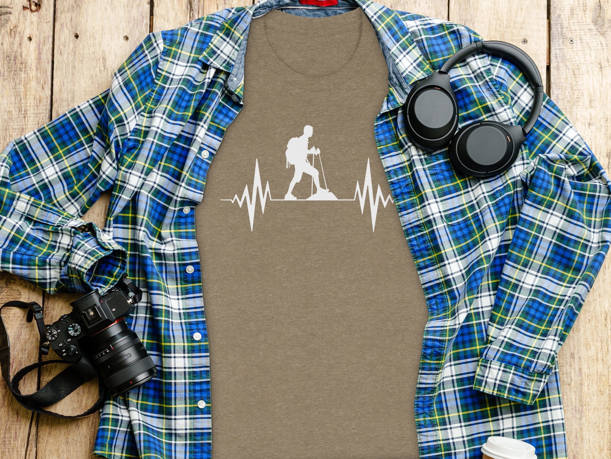 Hiking Heartbeat Outdoors Graphic Design Print T-Shirt T-Shirt - Outdoor & Adventure Collection - Mile Marker 16 Gear by Cloud 16 Clothing Co.